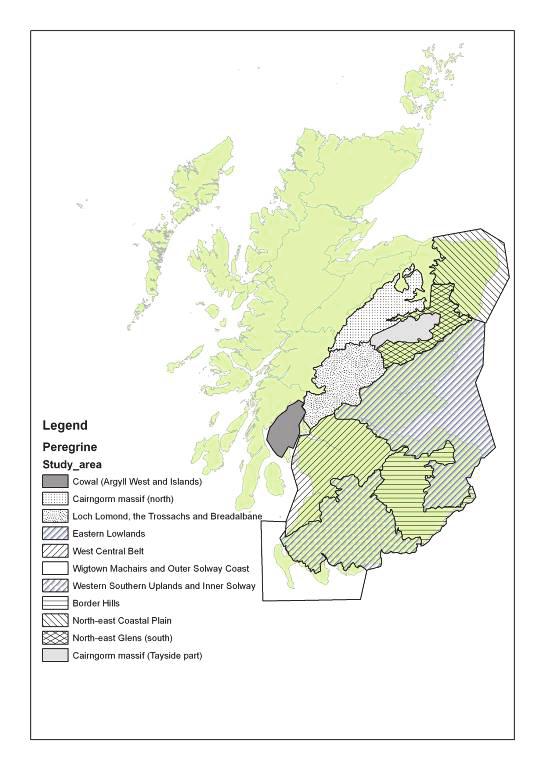 should also be compared with the results of the 2014 national peregrine survey. Once this further work has been carried out, it should be feasible to produce national trends. Figure 69.