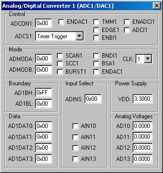 ADC Simulation After starting the debugger, select the A/D Converter channel 1 from the Peripherals pull-down menu An analog input