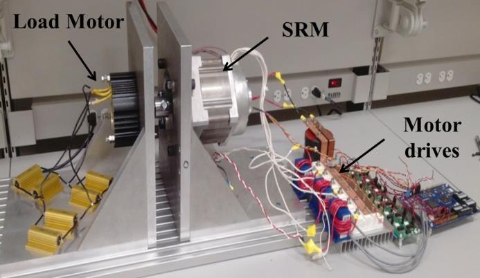 Fig. 4.16. Experimental setup of SRM drive. (1) Experimental results at 3 rpm (T ref =1.5 Nm, ov =.5º, and t sample =5 s) Fig. 4.17 shows current reference, current response, and estimated torque at 3 rpm when the torque reference is set to 1.