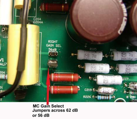 To set the preamplifier for MC cartridges, connect the jumpers across both pins of the headers. 5.