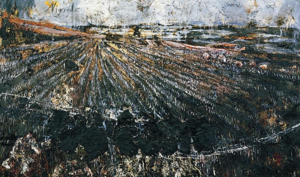 His massive works present encrusted paint, straw, tar, dirt and even clothes to impact the viewer with a visceral reminder of the human condition. ANSELM KIEFER, Nigredo, 1984.