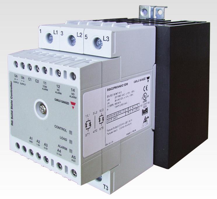 Solid State Relays 3-Phase with Integrated Heatsink Proportional Switching Controllers Types RGC2P, RGC3P 2-pole and 3-pole analog switching solid state contactors Rated operational voltage: up to