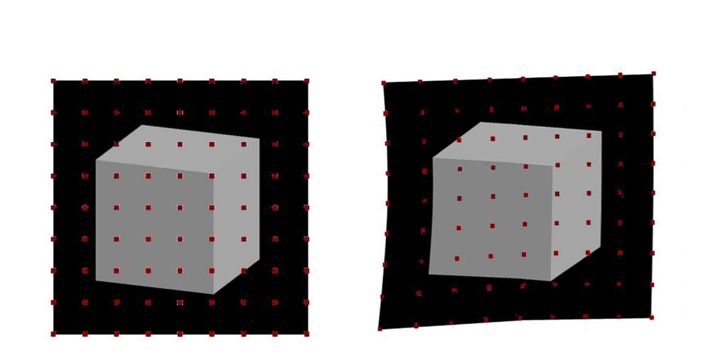 Figure 4: Illustration of how light rays coming from the orthogonal projection are refracted and reach the display panel Figure 5: Example of an original image and the image to be display on the