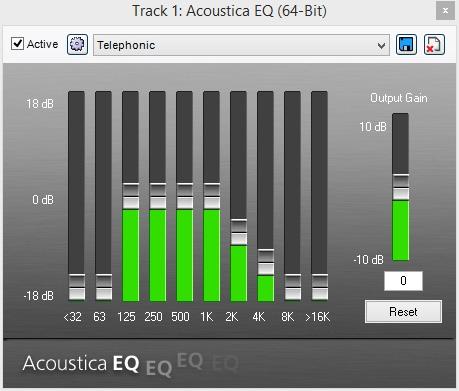 EQ Presets. Next, try the presets Telephonic, AM Radio, and 1 K Notch. Notice how they shape the tone of your recording.