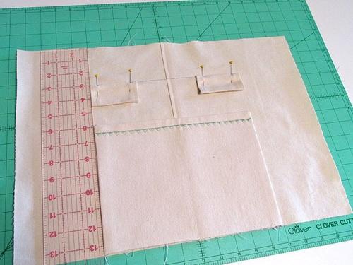 Press the seam allowance together and to the right. 3. Flip over each seamed panel and topstitch ¼" to the right of the seam. 4.
