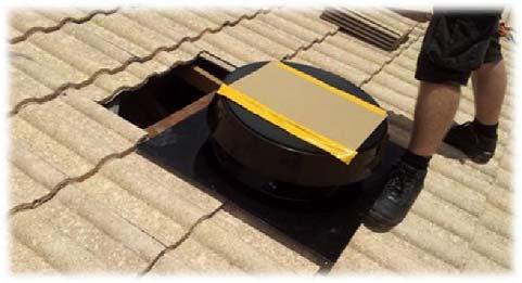 Place the solar fan over the opening that is created by the removal of the 4 roofing tiles.