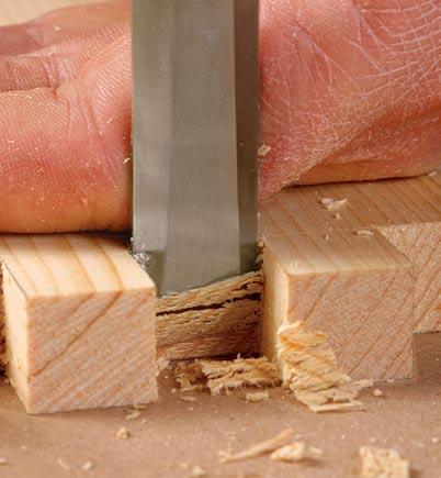 If the chisel skips out of the cut, it is angled away from the shoulder line.