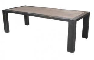 (h) Finish: Galvanised steel Name: Dining Pine and Metal Size: 2440mm (w) x 1040mm (d) x 760mm (h)