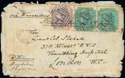 accompanying the Expedition, showing manuscript 1/1 British postage and 70 Dutch charge, has Suez transit mark, with unframed