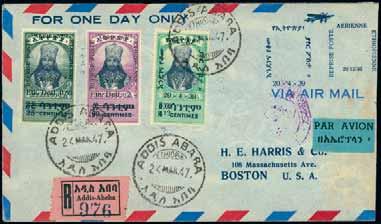 21 September 2016 (Second Session, Lots 519 1244) British Empire & Foreign Countries 79 709 708 708 1947 (Mar. 20) unaddressed airmail f.d.c., franked by 1947 Resumption of National Airmail Service set, rare.