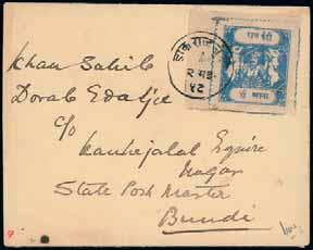 (few 100s) 500-600 1148 Gwalior: A collection in an album, incl. 1885-97 8a. inscription 15 to 15½mm long mint, 1899-1911 3r. and 5r. mint, 3p. sheet (12 x 10) c.t.o. (one showing tall R ), 1938-48 to 25r.