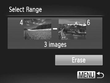 Erasing Images 2 Choose images. Follow steps 2 3 on = 122 to specify images. 3 Erase the images. Press the <p> button to choose [Erase], and then press the <m> button.