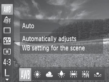 Color and Continuous Shooting Adjusting White Balance Still Images Movies By adjusting white balance (WB), you can make image colors look more natural for the scene you are shooting.
