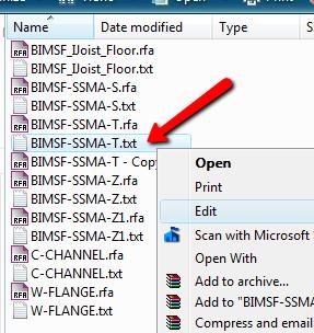 6 Open the corresponding.txt file and notice the comma separated code along the top and the list of available framing members.