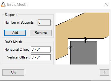 should align to. 8 After choosing the rafter s alignment, the Bird s Mouth window will appear.