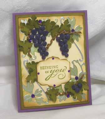 Quill News December 2011 con t from pg5 6 Grape Vine Card The elegant swirl leaf stickers were inked with a soft green and used as a base for the