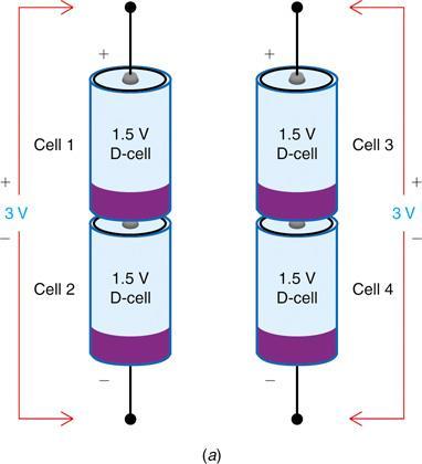 12-6: Series and Parallel Connected Cells To provide a higher output voltage and more current capacity,