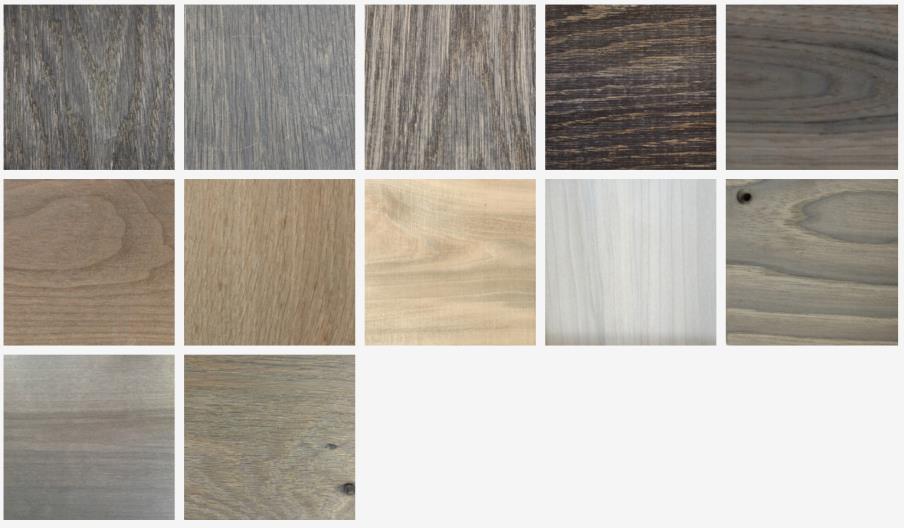 CABINET COLORS & SPECIES Style: MIDNIGHT, WHITE WASH Species: WHITE OAK Style: PEACOCK, WHITE WASH Species: RED OAK Style: PEACOCK Species: RED OAK Style: MIDNIGHT Species: WHITE OAK Style: DUSK