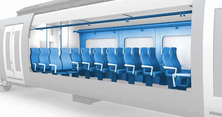 FUNCTIONALITY AND DESIGN Interior Inside the train, the emphasis is on travel comfort and safety for the passenger. Luggage racks, grab poles, seats and folding tables must withstand daily stress.
