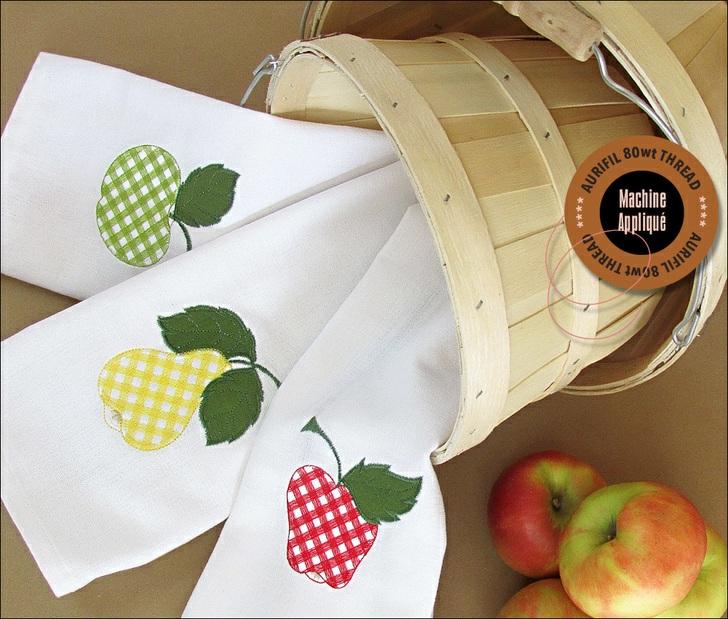 Published on Sew4Home Gingham Fruit Machine Applique Kitchen Towels Editor: Liz Johnson Tuesday, 06 March 2018 1:00 There are lots of options for appliqué, which is essentially just adhering a