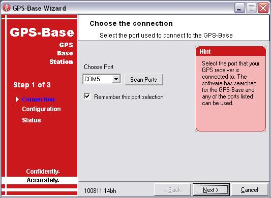 GPS-Base User Manual Figure 5. GPS-Base software Choose port To communicate with the GPS-Base the software needs to know which port the GPS- Base is connected to.