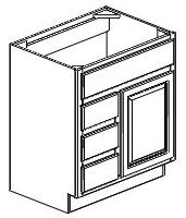 VBL: drawers on left / VBR: drawers on right VANITY BASE CABINET 21 deep; single door; one drawer 42 VBL42 18