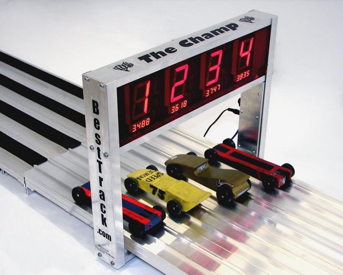 The Champ Timer Designed especially for your BestTrack Pinewood Derby Track. Standard Dual Display - See who wins the race from either end of the track!
