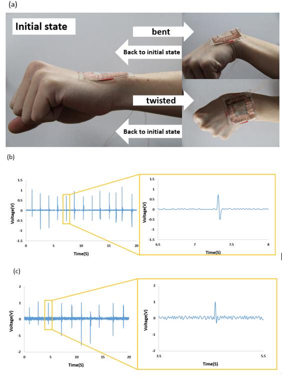 Fig.S11 Difference in terms of performance of the highly flexible PG as an active sensor operated by the left palm.