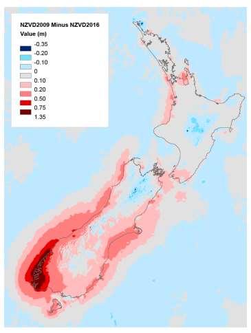 Differences between NZGeoid2009 and NZGeoid2016 Most