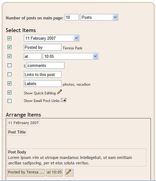 Customise Page Element: Blog Posts