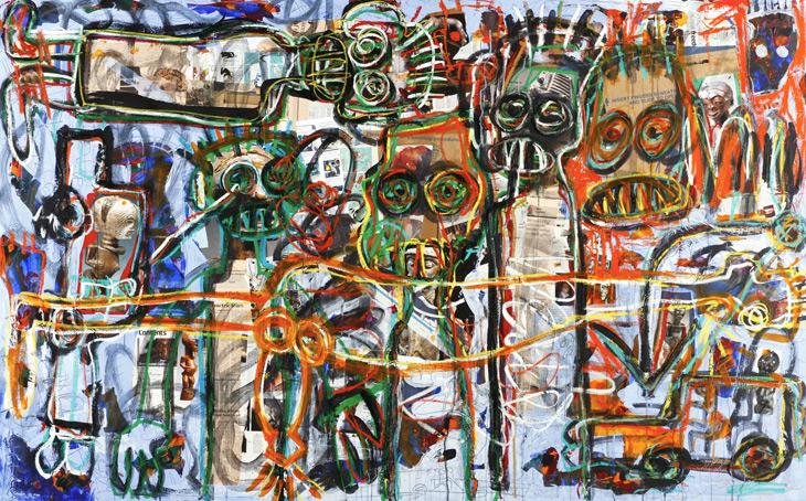 Gallery 2 Aboudia Strange creatures are living within the world of Aboudia s paintings. Find the painting below in the gallery. Count all the faces, look closely, there s more than expected.