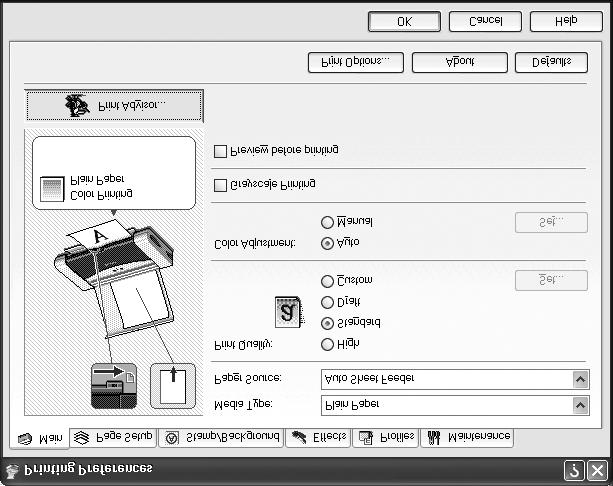 Basic Printing 3 Specify the required settings. (1) Click Media Type to select the media loaded in the printer. (2) Click OK.