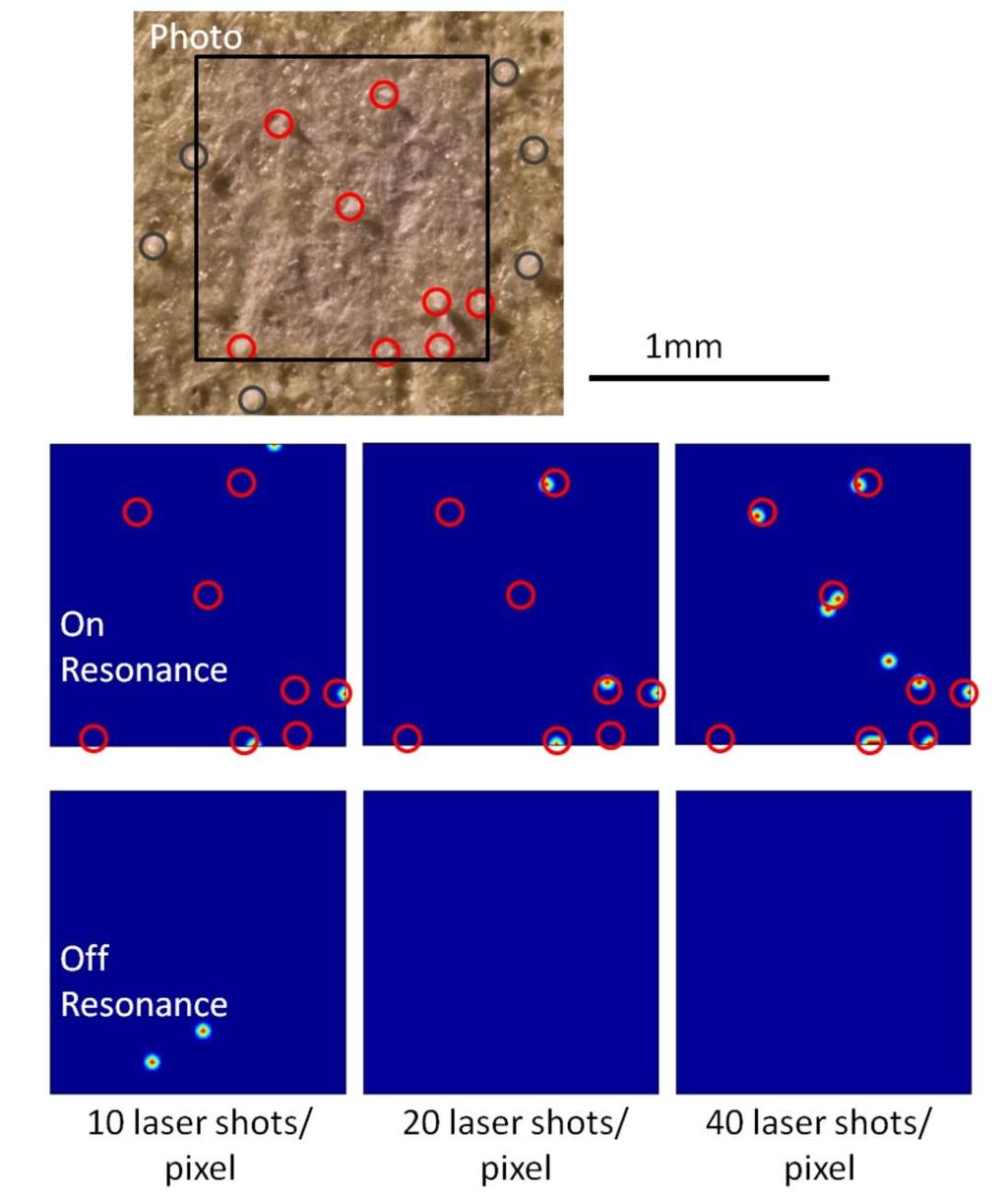 the samples consist of collections of micro-particles or thin residues. Zero background chemical images are obtained from these surfaces with 20 laser shots per pixel. Figure 5.9.