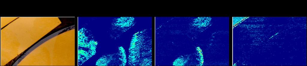 Figure 3.7. CARS images of polystyrene fingerprints on three gold-coated wafer pieces. The title on each image refers to the resonance monitored.