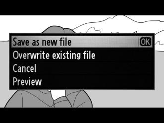 6 Save the copy. Highlight one of the following and press J: Save as new file: Save the copy to a new file. Overwrite existing file: Replace the original movie file with the edited copy.