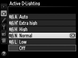 To use Active D-Lighting: 1 Select Active D-Lighting in the shooting menu. To display the menus, press the G button. Highlight Active D-Lighting in the shooting menu and press 2.