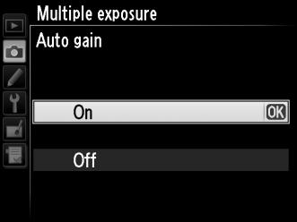 4 Choose the amount of gain. Highlight Auto gain and press 2. t The following options will be displayed. Highlight an option and press J.