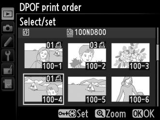 Q 254 Creating a DPOF Print Order: Print Set The DPOF print order option in the playback menu is used to create digital print orders for PictBridge-compatible printers and devices that support DPOF