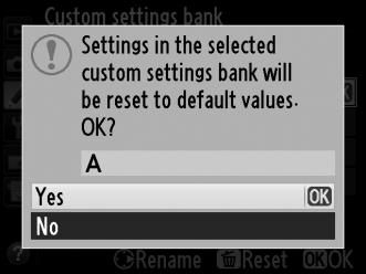 Custom Settings Bank G button A Custom Settings menu Custom Settings are stored in one of four banks. Changes to settings in one bank have no effect on the others.