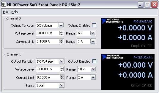 NI-DCPower Soft Front Panel Use the NI-DCPower Soft Front Panel (SFP) to configure and enable channels, monitor voltage and current measurements, and test the functionality of an NI DC power supply