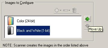 7. By default the scanner will produce the first image listed (black and white in this example) and deliver it to the scanning application, then it will produce and deliver the second image listed