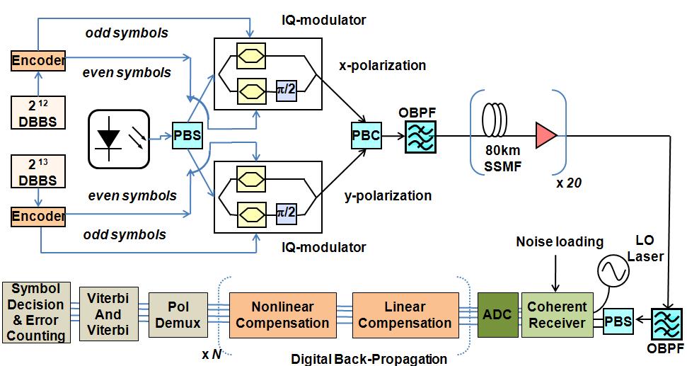 The major computational complexity of a receiver based on digital back propagation is due to fast Fourier transform (FFT) to compensate chromatic dispersion rather than the NLC core, so