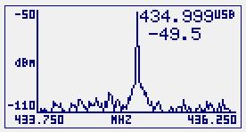 To do that, just click on [Right] or [Left] while Spectrum Analyzer main screen is active, and you will move the Center Frequency to the right or left accordingly, by half of the