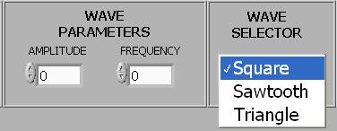 Figure 3: Wave Parameters and Selectr The wave parameters allw fr the amplitude and frequency t be input by the user fr either f the three sample signals.