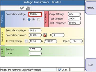 The display shows the following data: Test voltage, current and frequency; Capacitance, Tan Delta and power factor; Power data: active, reactive and apparent; Impedance: module, argument and