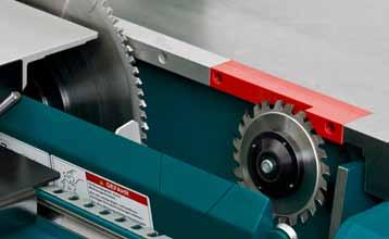 With inserted scoring saw blades you can use main saw blades of up to 500 mm in diameter.