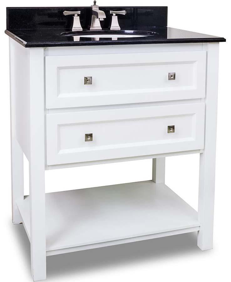 VAN066 T 31" Vanity $ 945.00 $ 795.00 This 31 Vanity features a contemporary design with clean lines, sleek White finish and complementary satin nickel hardware.