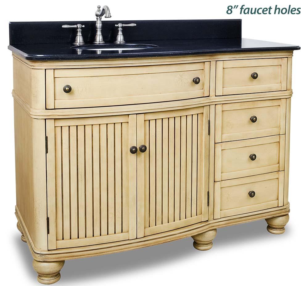 VAN028 48 T 48" Vanity $ 1,250.00 $ 1,050.00 This 48" wide MDF vanity has simple beadboard doors and curved shape to accent the traditional cottage feel.