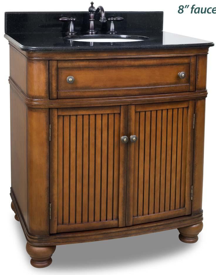VAN029 T 32" Vanity $ 750.00 $ 645.00 This 32" wide MDF vanity has simple beadboard doors and curved shape to accent the traditional cottage feel.