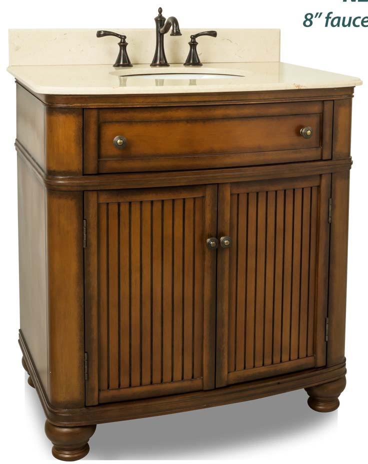 VAN029 T MC 32" Vanity $ 750.00 $ 645.00 This 32" wide MDF vanity has simple beadboard doors and curved shape to accent the traditional cottage feel.
